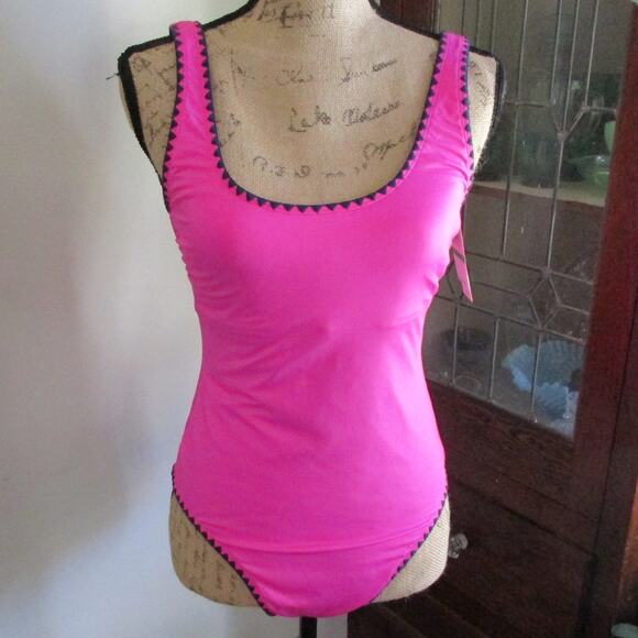 Lucky Brand Hot Pink One Piece Bathing Suit Size L Full Coverage Scoop Neck - Picture 1 of 16